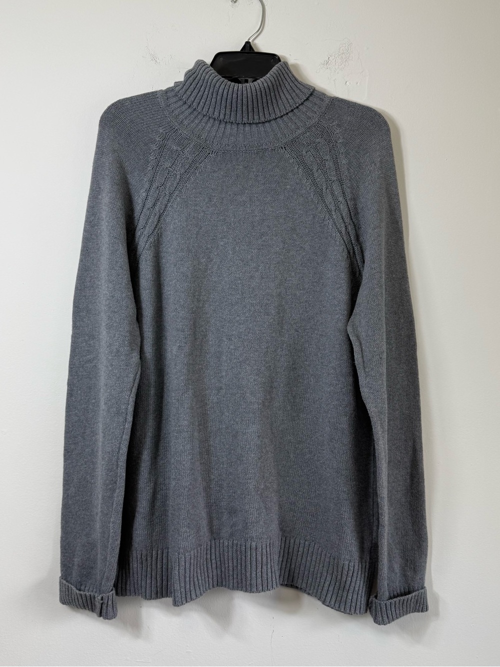 Kim Rogers Gray Ribbed Turtleneck Sweater Size L 100% Cotton Cozy Neutral